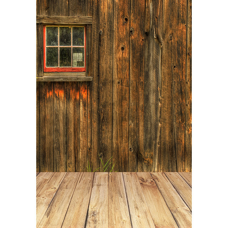 Avezano Wooden Wall And Floor Texture Backdrop With Window For Portrait Photography-AVEZANO