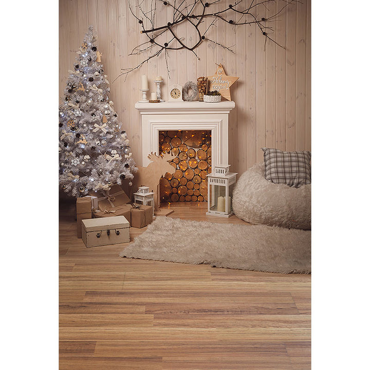 Avezano The Gray Christmas Tree And Fireplace Photography Backdrop For Christmas-AVEZANO