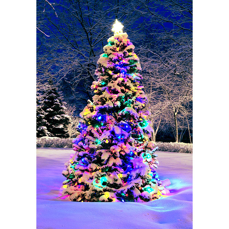 Avezano A Colorful Christmas Tree At Night Photography Backdrop For Christmas-AVEZANO