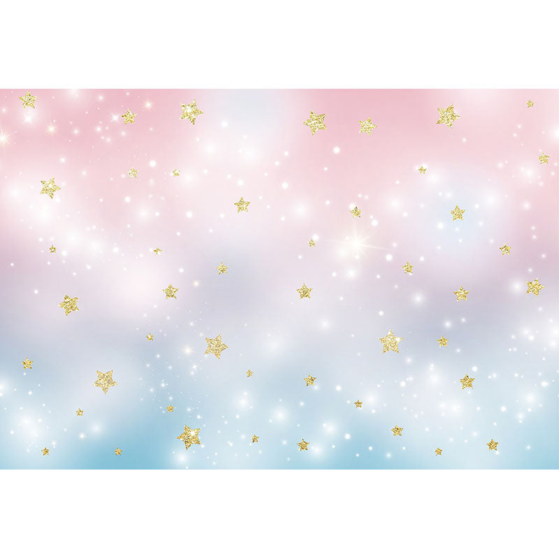 Avezano Light Blue And Pink Sparkle Bokeh Backdrop With Gold Stars For Photography-AVEZANO