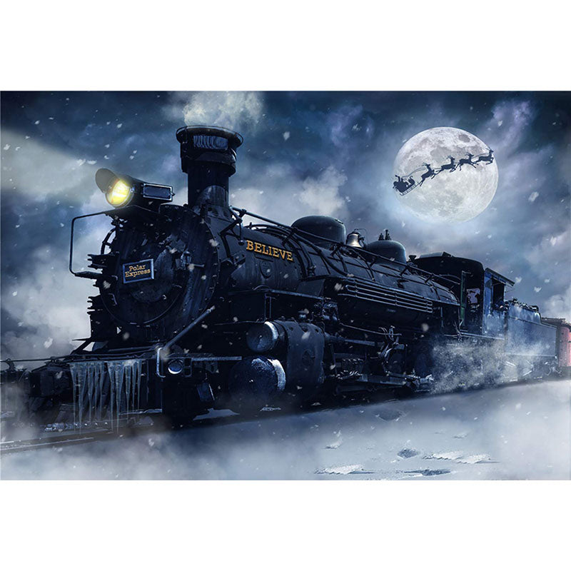 Avezanothe Train and Santa Claus in The Sky Photography Backdrop for Christmas-AVEZANO
