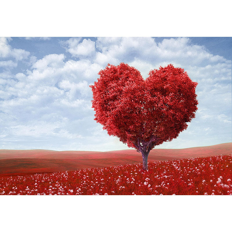 Avezano Red Heart-Shaped Tree And Grass Valentine'S Day Photography Backdrop-AVEZANO