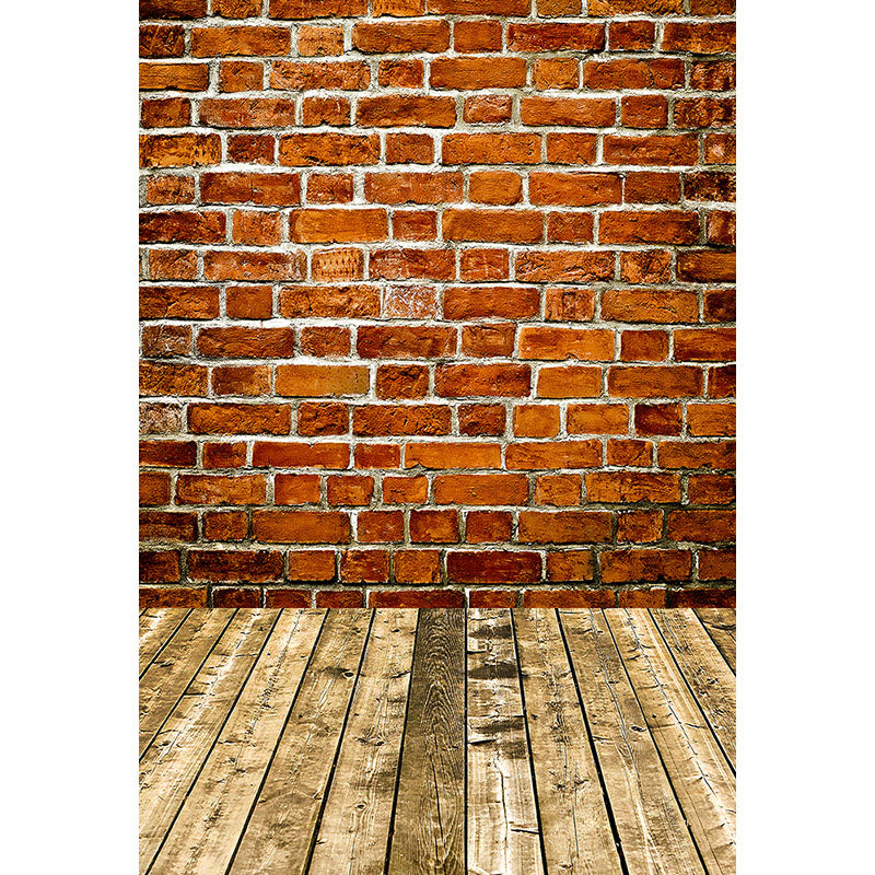 Avezano Red Brick Wall Texture Backdrop With Wood Floor for Portrait Photography-AVEZANO