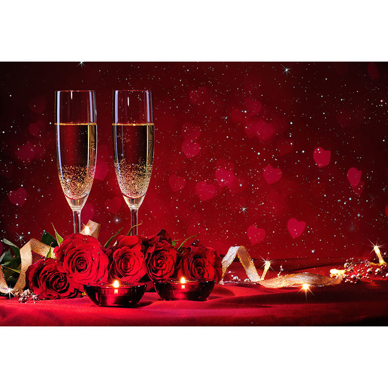 Avezano Red Rose And Champagne With Bokeh Valentine'S Day Photography Backdrop-AVEZANO