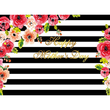 Avezano Happy Mother'S Day Black And White Stripes Photography Backdrop For Mother'S Day-AVEZANO