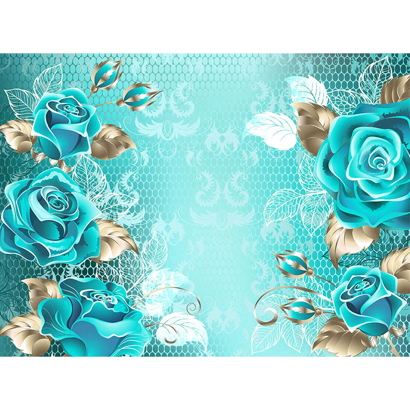 Avezano Painted Cyan Rose Floral Backdrop For Photography-AVEZANO