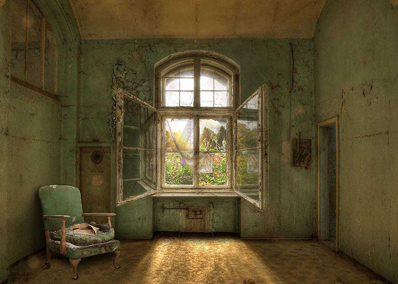 Avezano Retro Green Room Wall Window Photography Backdrop-AVEZANO