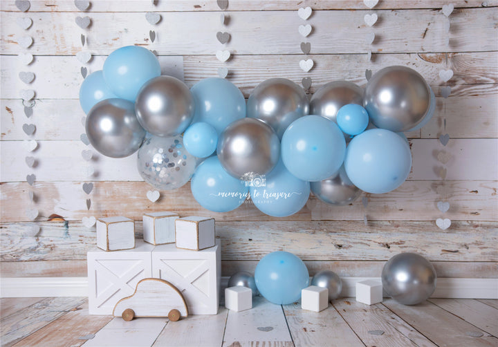 Avezano Blue Silver Balloon Backdrop for Photography By Paula Easton-AVEZANO