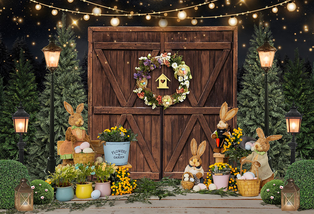 Avezano Spring Easter Bunny Wooden Door The Wreath Photography Backdrop-AVEZANO