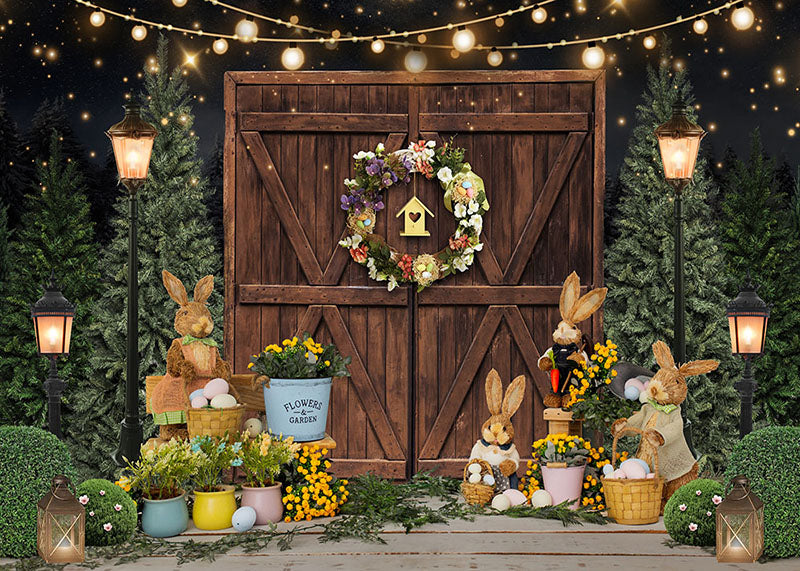 Avezano The Easter Bunny and the Wooden Door 2 pcs Set Backdrop