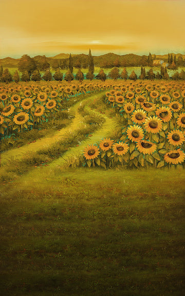 Avezano Sunflower Oil Painting Flower Landscape Photography Backdrop-AVEZANO