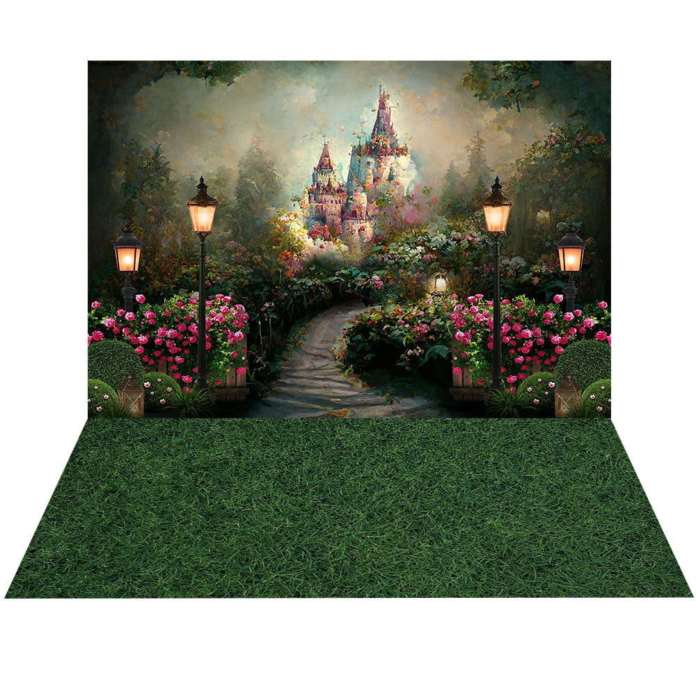 Avezano The Castle in the Spring Garden 2 pcs Set Backdrop-AVEZANO