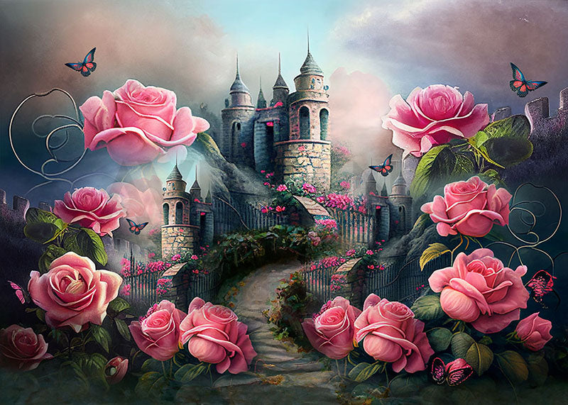 Spring Castle View Computer Background Avezano Spring Flowers and castle Photography Background