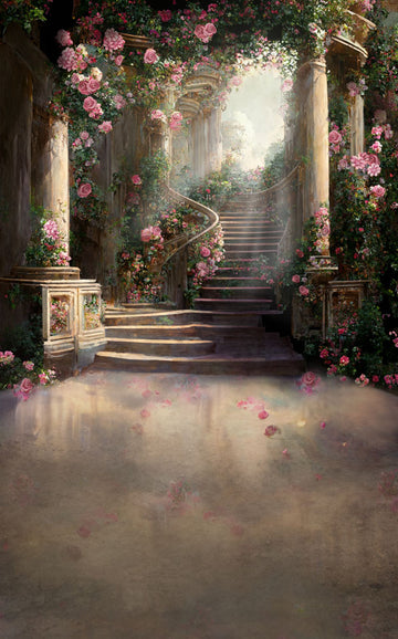 Avezano Pink Rose Staircase Castle Backdrops For Photography-AVEZANO
