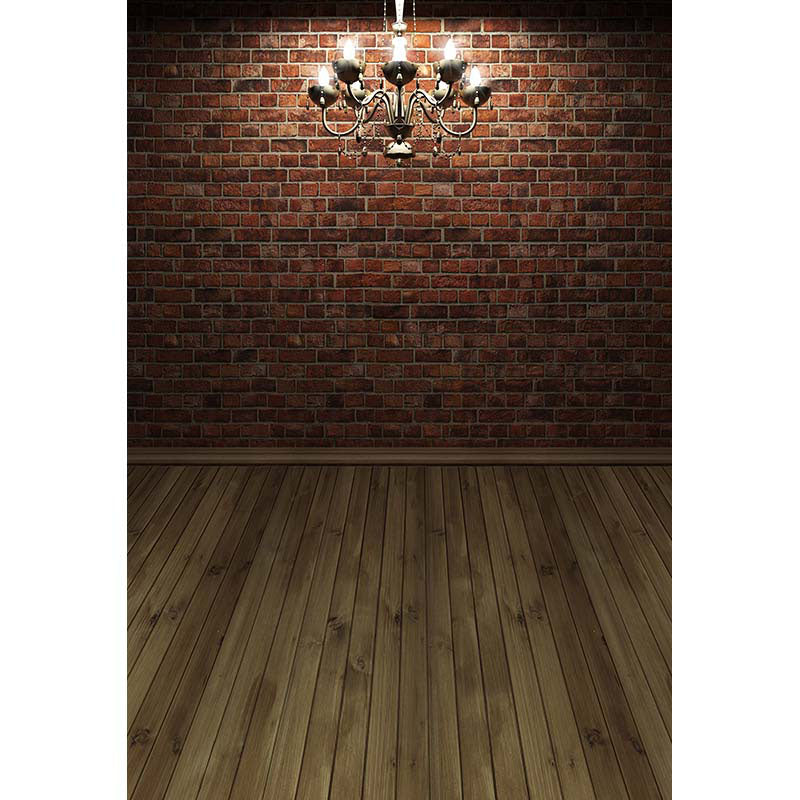 Avezano Senior Red Brick Wall With Wood Floor And Droplight Texture Photo Backdrop-AVEZANO