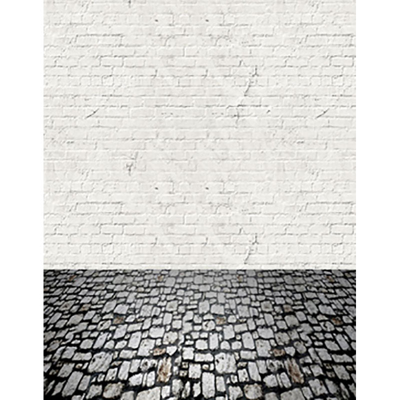 Avezano White Brick Wall With Stone Floor Texture Backdrop For Photography-AVEZANO