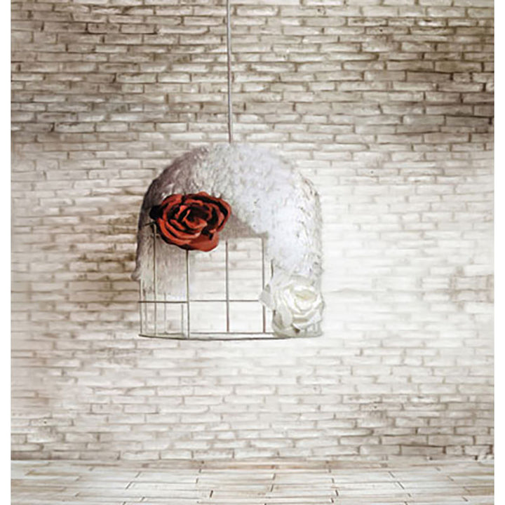 Avezano White Brick Wall With Birdcage And Rose Texture Backdrop For Photography-AVEZANO