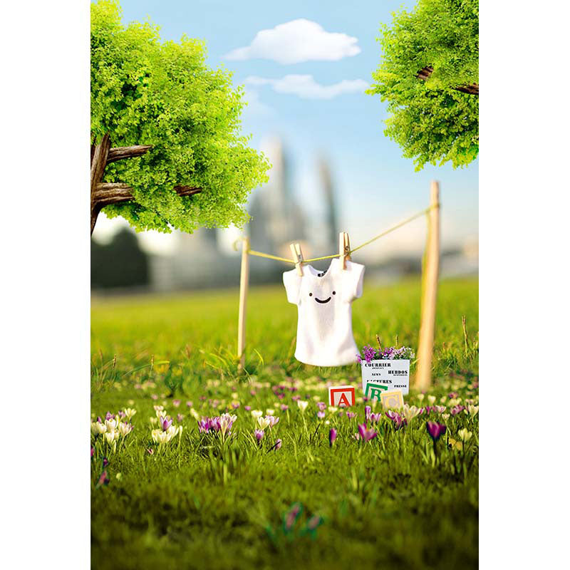 Avezano Grass And Clothes Photography Backdrop For Children-AVEZANO