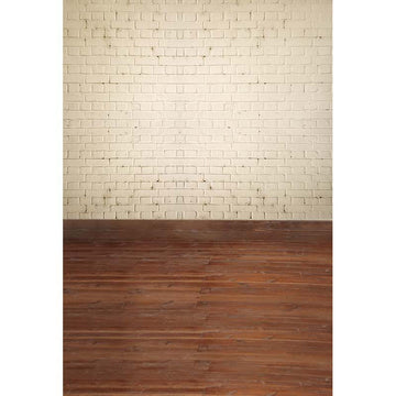 Avezano Pale Yellow Brick Wall With Brown Wood Floor Texture Backdrop For Photography-AVEZANO