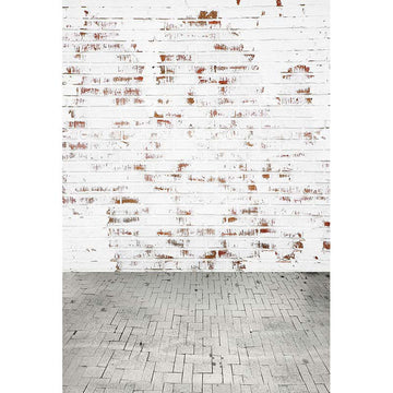 Avezano White And A Little Brown Brick Wall With Gray Floor Texture Photo Backdrop-AVEZANO