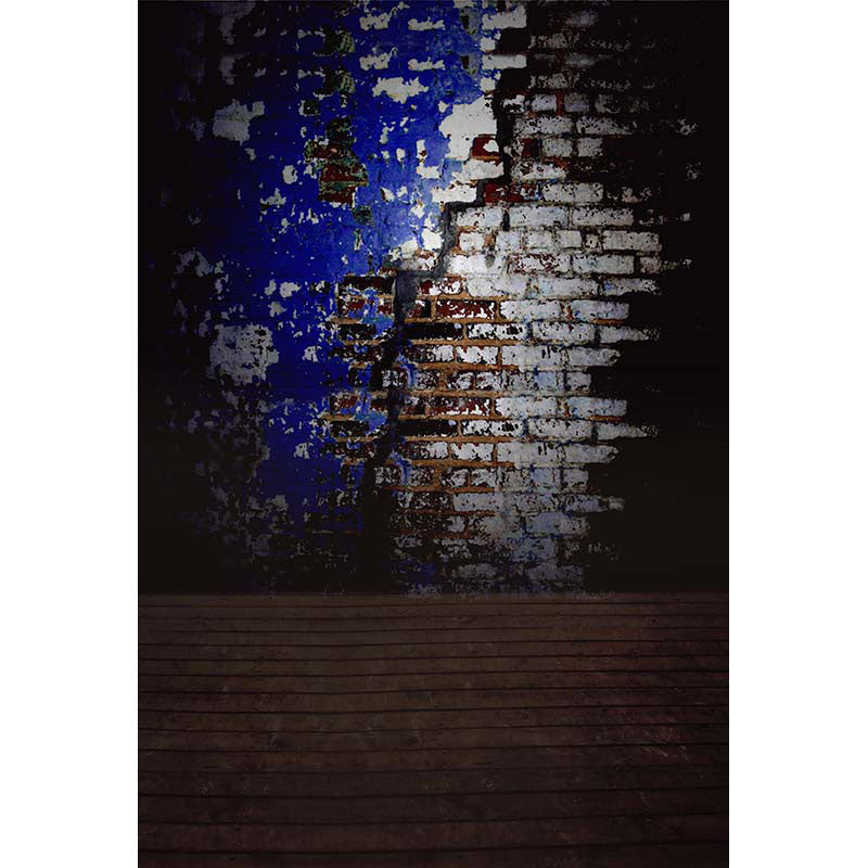 Avezano White And Blue Brick Wall With Floor Texture Backdrop For Photography-AVEZANO