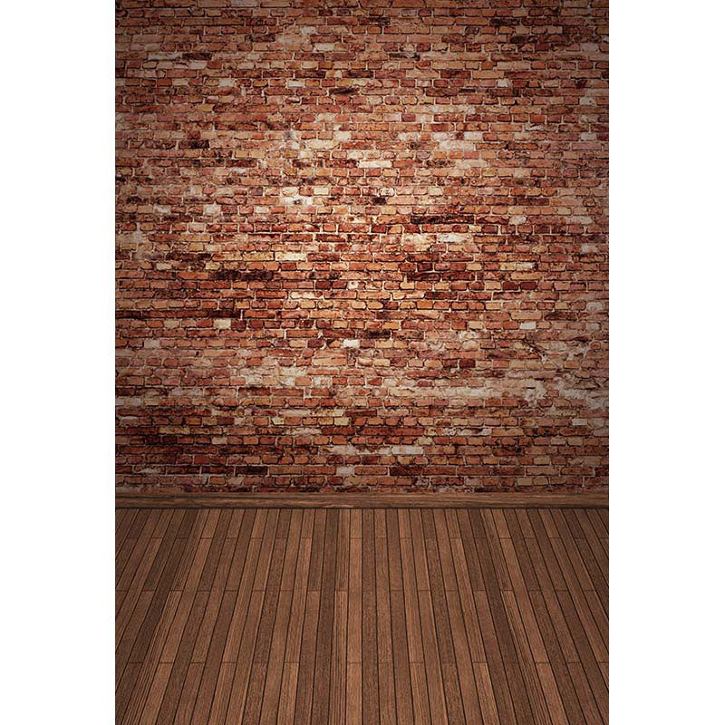 Avezano Red Brick Wall Backdrop With Vertical Version Wood Floor For Photography-AVEZANO