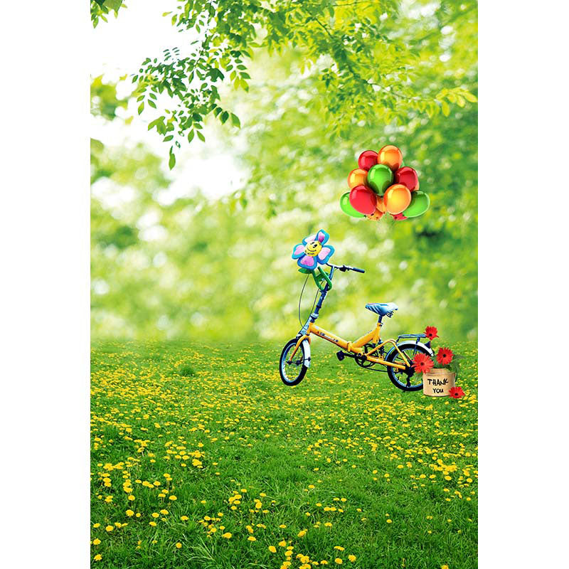 Avezano Spring Green Lawn With Bicycle Photography Backdrop-AVEZANO