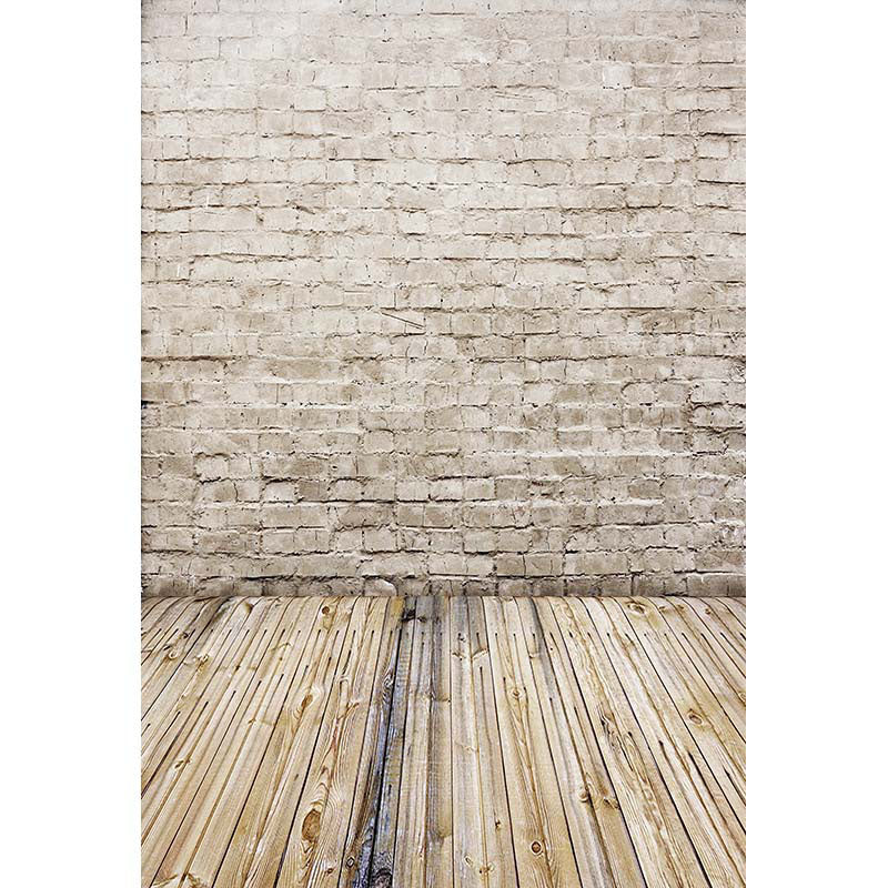 Avezano Offwhite Brick Wall Texture Backdrop With Vertical Version Wood Floor For Photography-AVEZANO