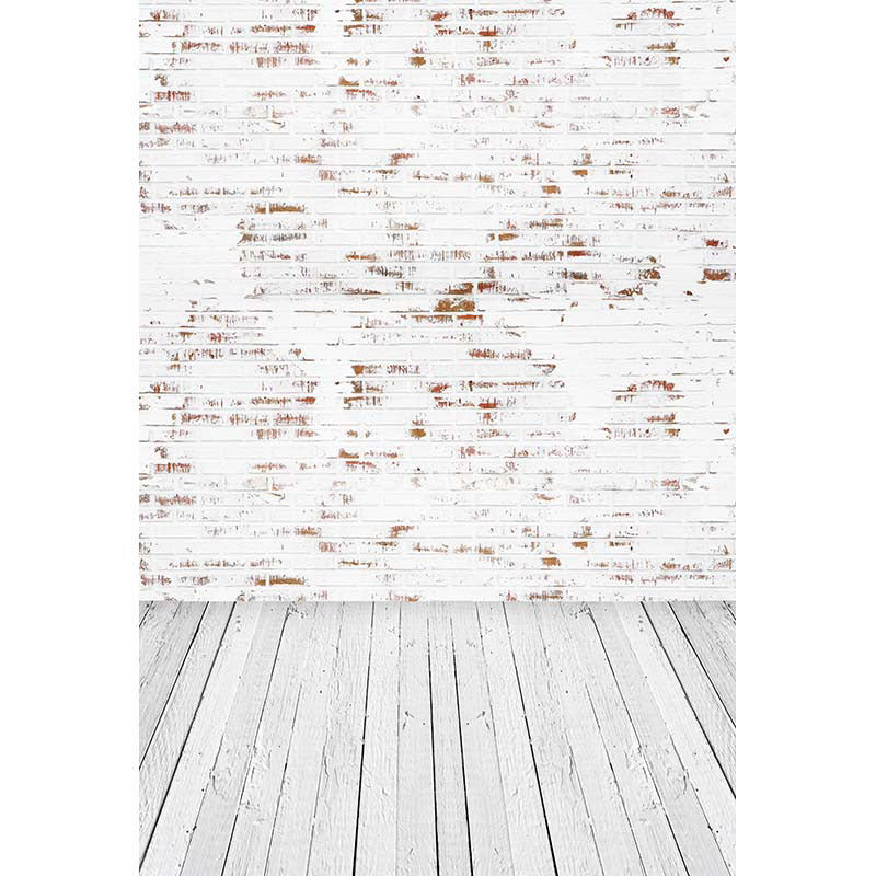 Avezano White Do Old Brick Wall Texture Backdrop With Vertical Version Wood Floor For Photography-AVEZANO