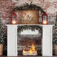 Avezano Christmas Vintage Brick Wall and Burning Fireplace Photography Backdrop Room Set
