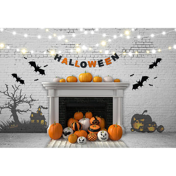 Avezano White Brick Wall and Pumkins Halloween Photography Backdrop-AVEZANO