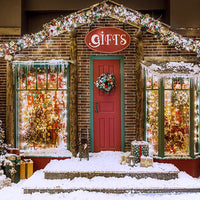 Avezano Christmas Outside the Store in the Snow Photography Backdrop Room Set