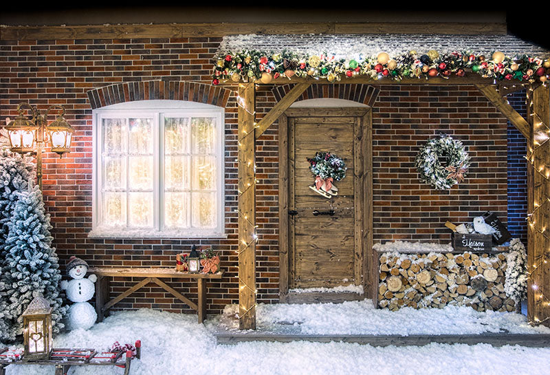 Avezano Christmas Outside the Store in the Snow Photography Backdrop Room Set