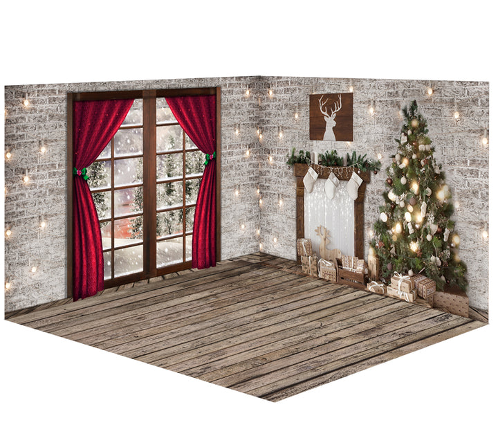 Avezano Grey Wall Vintage Christmas Decoration Photography Backdrop Room Set-AVEZANO