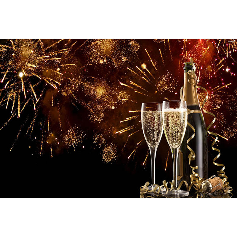 Avezano Champagne And Fireworks Photography Backdrop For New Year-AVEZANO