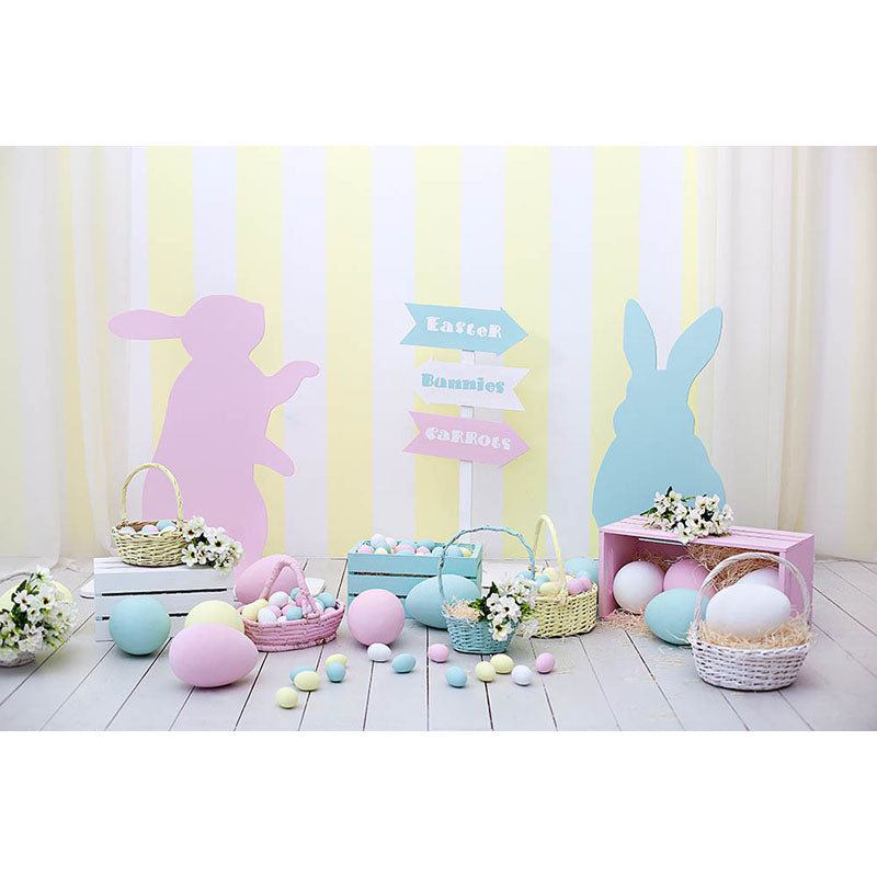 Avezano Bunnies Pattern And Eggs Photography Backdrop For Easter-AVEZANO