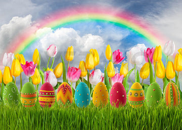 Avezano Spring Easter Eggs and Rainbows Photography Backdrop-AVEZANO