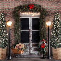 Avezano Christmas Tree in Front of Door Photography Backdrop