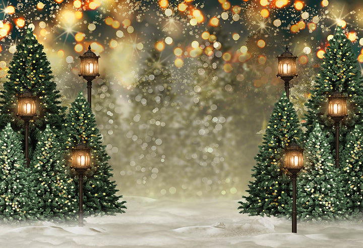 Avezano Snowy Christmas Trees Bokeh Decorations Photography Backdrop-AVEZANO