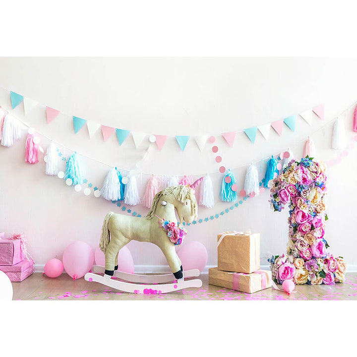 Avezano Pink Tone Unicorn Scene Backdrop For 1St Birthday Photography-AVEZANO