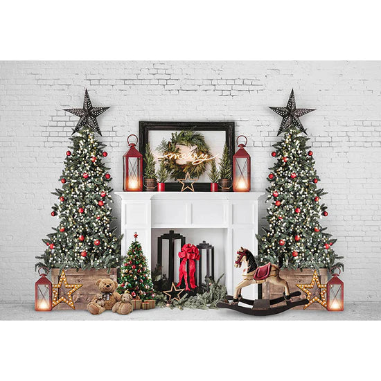 Avezano Fireplace White Floor 2 pcs Christmas Set Backdrop