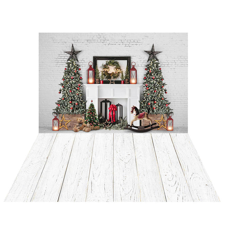 Avezano Fireplace White Floor 2 pcs Christmas Set Backdrop-AVEZANO