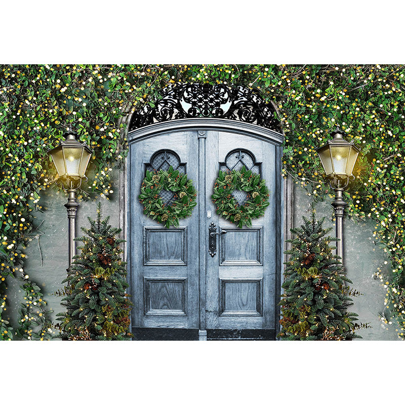 Avezano Door with Christmas Wreath Photography Backdrop