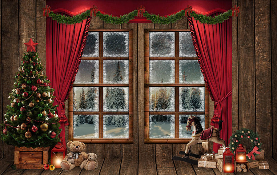 Avezano Christmas Decoration Photography Backdrop Room Set
