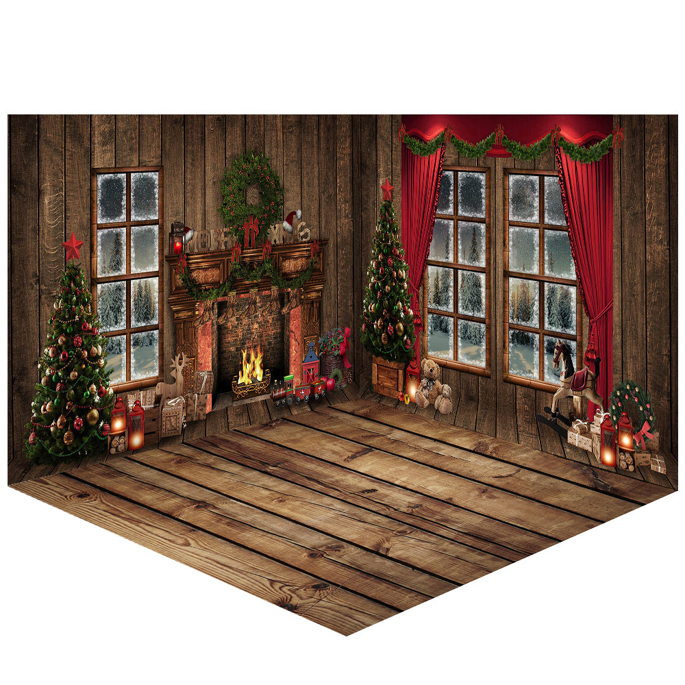 Avezano Christmas Decoration Photography Backdrop Room Set holiday