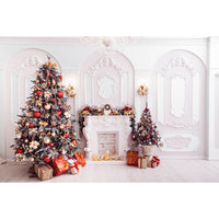 Avezano White Wall Background Christmas Trees With Ornaments Backdrop