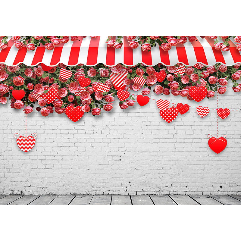 Avezano White Brick Wall With Flowers And Love Hearts Backdrop For Valentine&