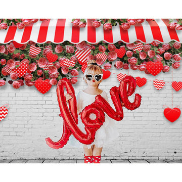 Avezano White Brick Wall With Flowers And Love Hearts Backdrop For Valentine'S Day Photography-AVEZANO