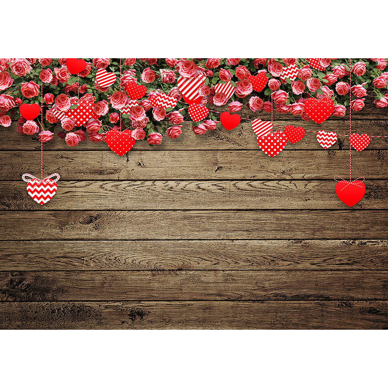 Avezano Wood Wall With Flowers And Love Hearts Backdrop For Valentine&