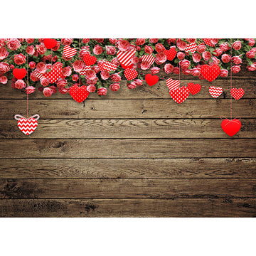 Avezano Wood Wall With Flowers And Love Hearts Backdrop For Valentine'S Day Photography-AVEZANO